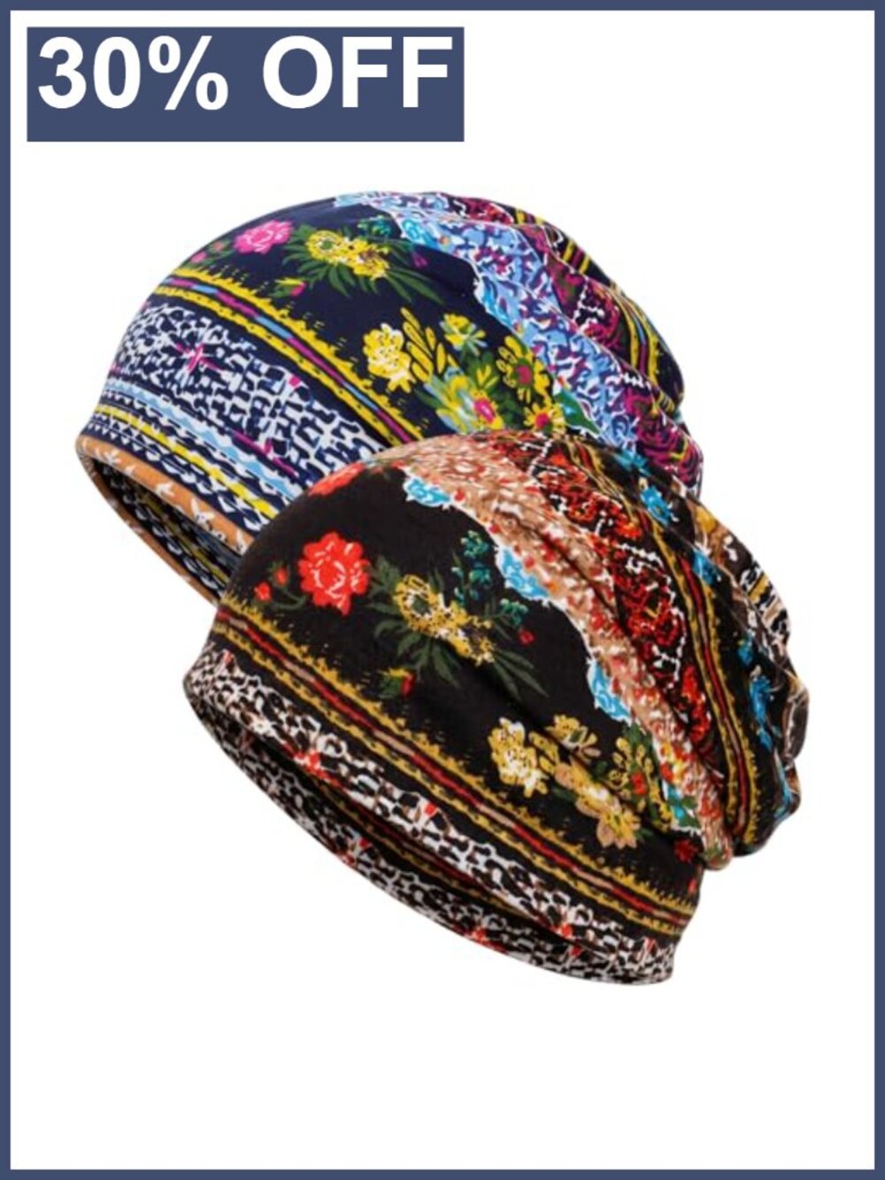 Women Cotton Stretch 2 Pack Slouchy Beanie Turban Headwrap